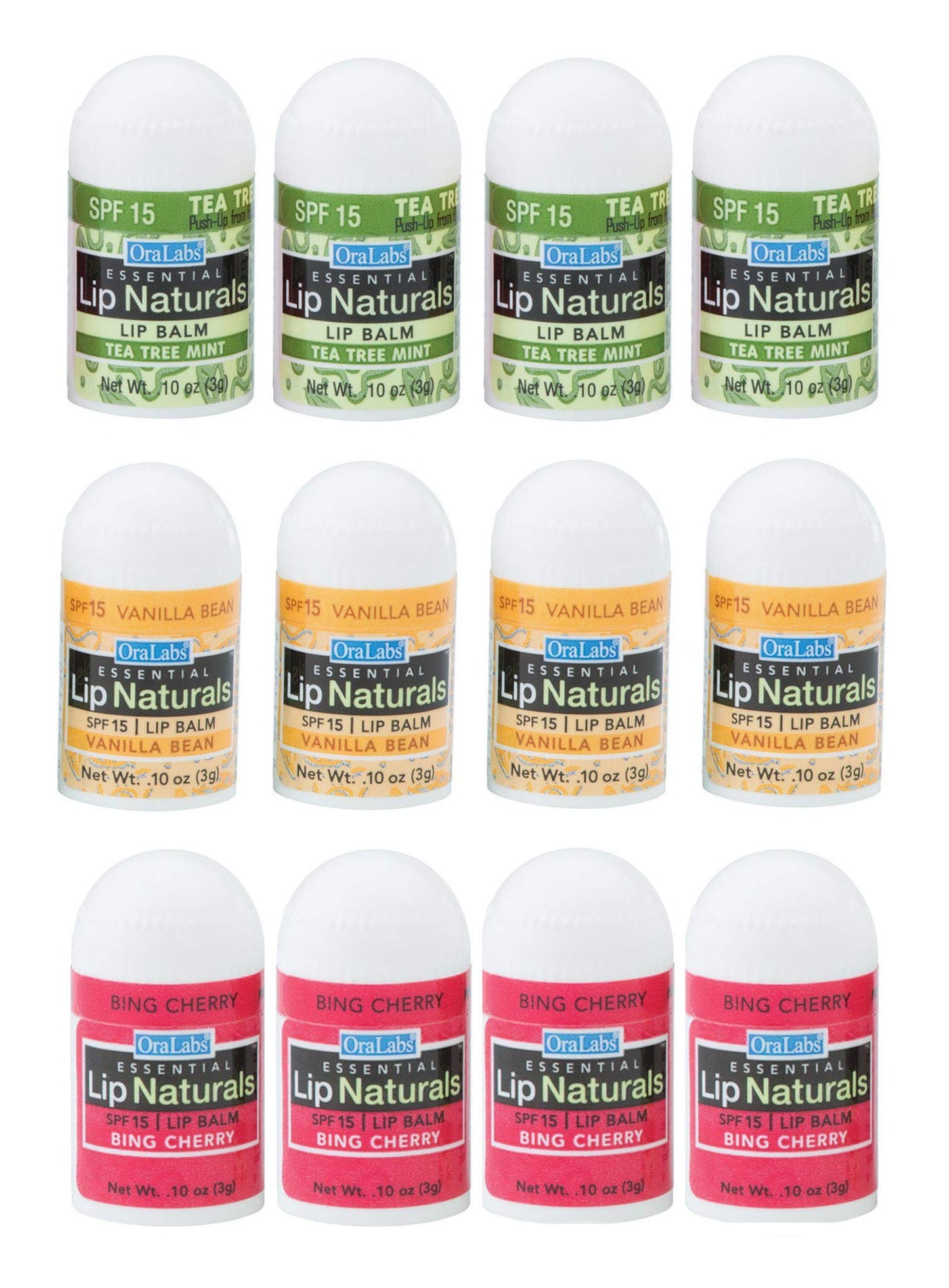 Lip Naturals Mini Lip Balm with SPF 15 Sunscreen, 12 Count Pack, Cherry, Tea Tree Mint & Vanilla Bean Flavors, Made in USA, 0.10oz Each Beauty & Personal Care CHAP-ICE