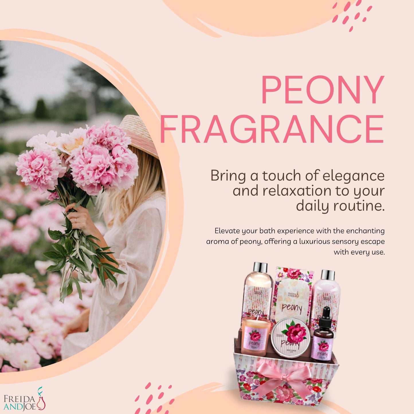 Bath and Body Gift Set for Women, Peony Floral Beauty and Personal Care Freida and Joe