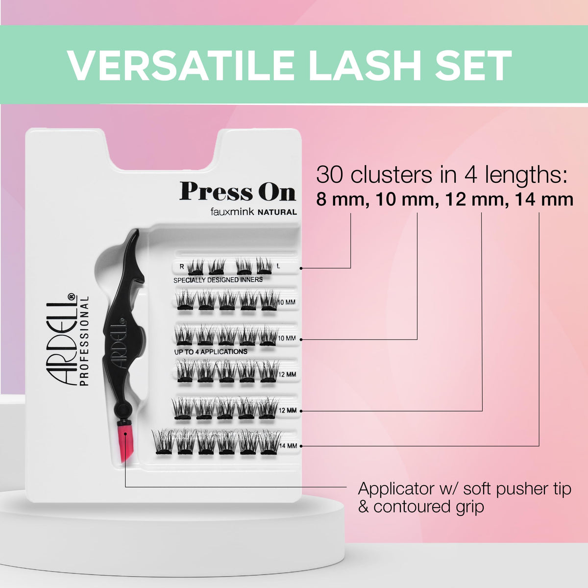 Ardell Faux Mink Press On Lashes - Pre Glued Lash Clusters, Multi-Length for Easy Application, No Glue Needed, 30 ct