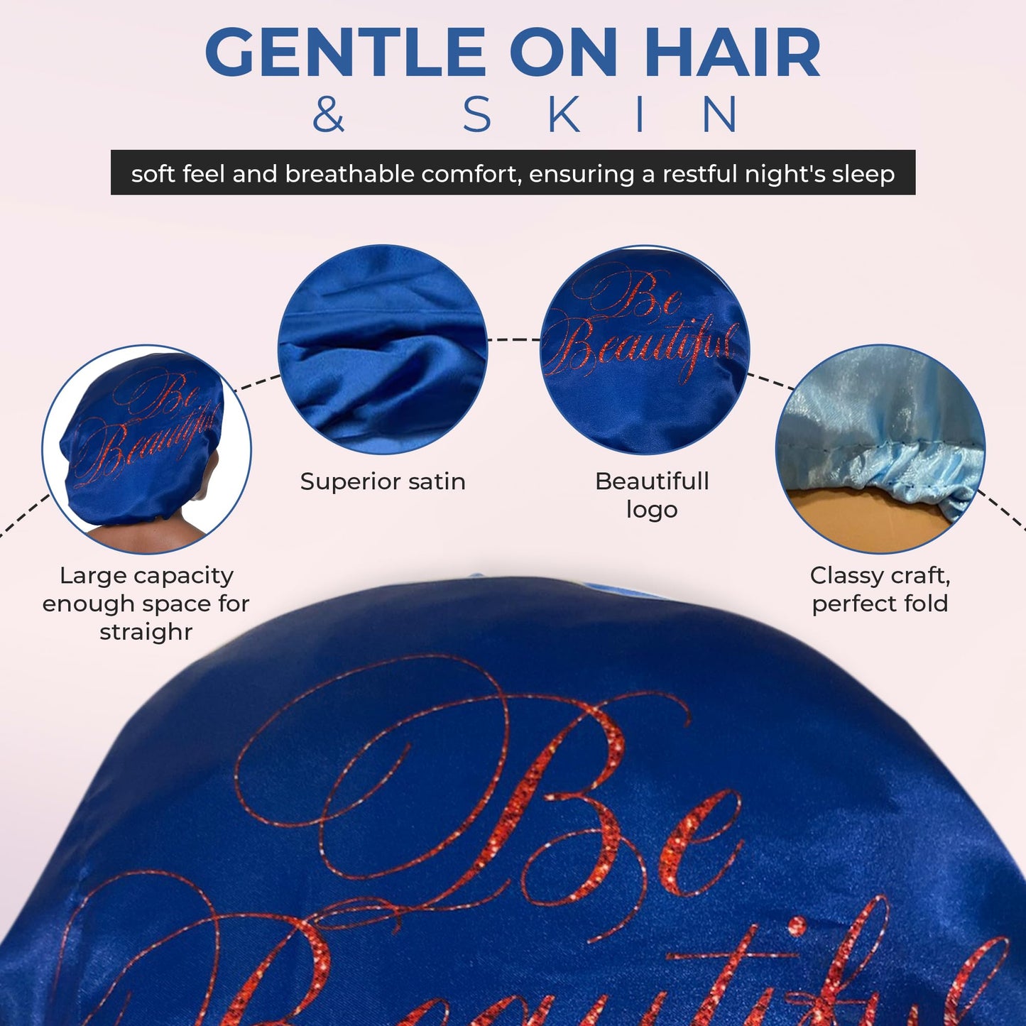 BE BEAUTIFUL EXTENSIONS women Bonnet sleeping bonnet satin night cap bonnet for women with curly hair satin cap for natural hair blue Beauty and Personal Care BE BEAUTIFUL EXTENSIONS