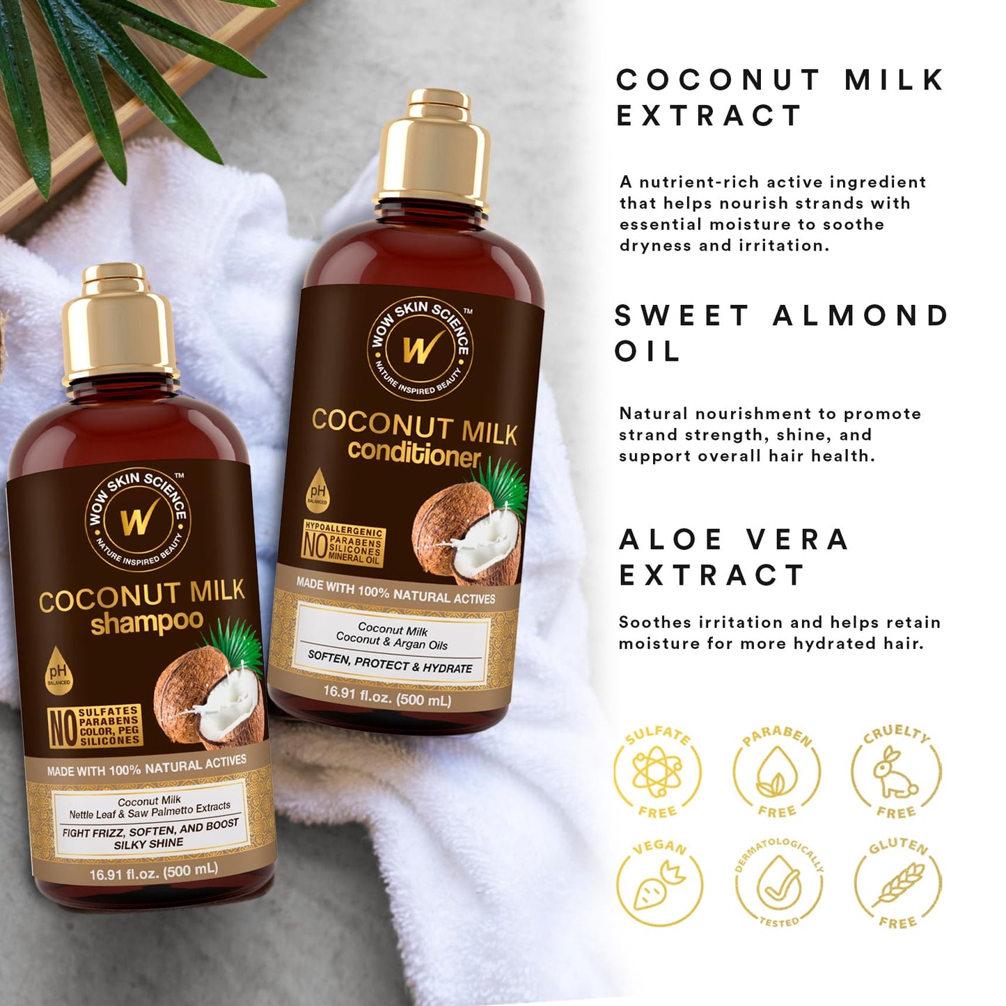 WOW Skin Science Coconut Milk Shampoo and Conditioner Set - Shampoo & Conditioner for Curly Hair - Paraben Sulfate Free - 33.82 Fl Oz Beauty & Personal Care WOW Skin Science