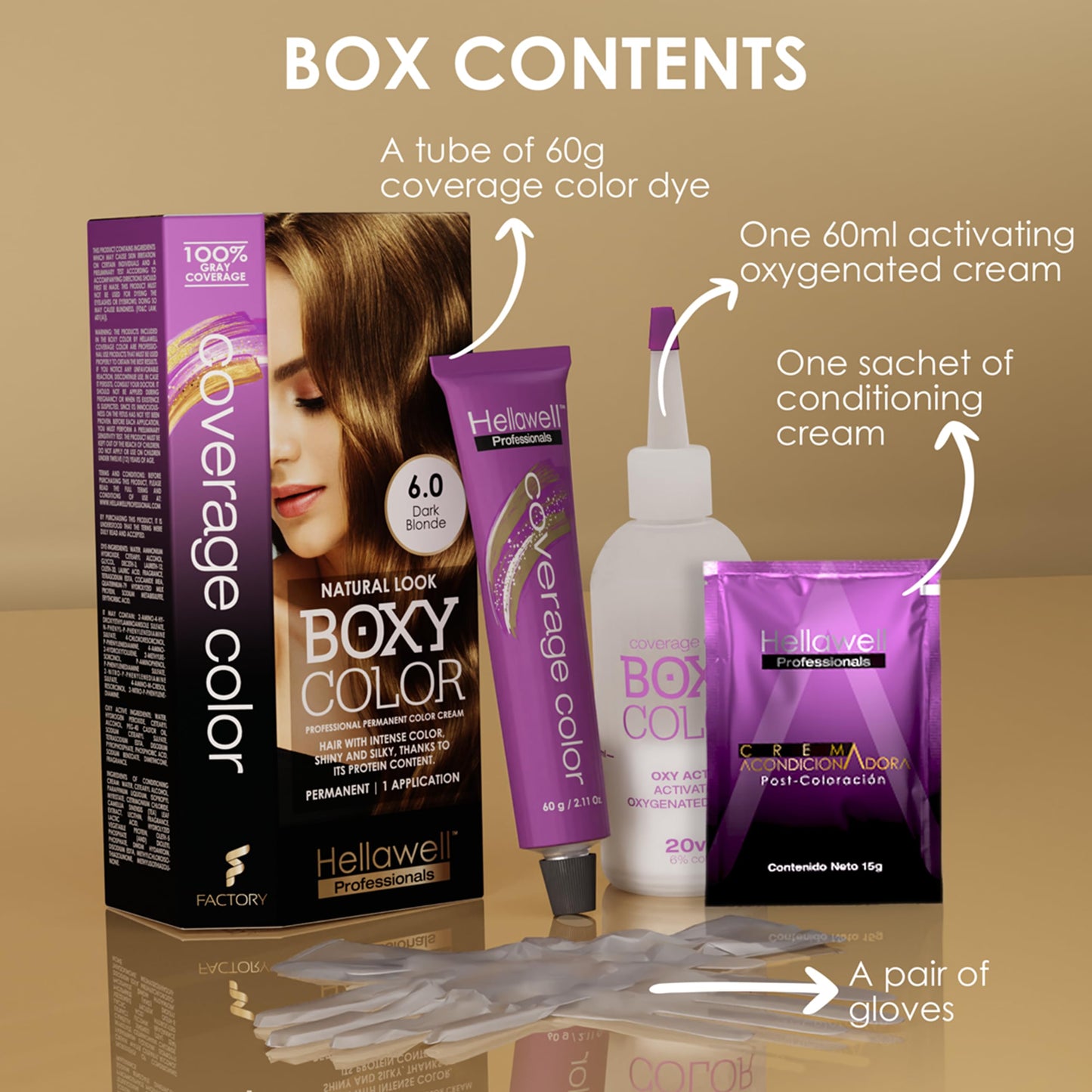 BOXY COLOR Coloring kit professional, permanent color cream hair dye with Vegetal Protein to get Hair with intense color shiny and silky. 100% Gray Beauty & Personal Care HELLAWELL PROFESSIONALS