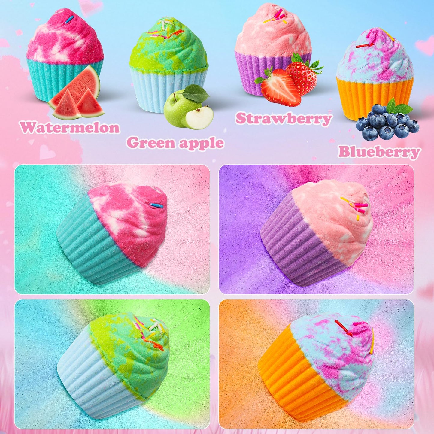 Bath Bombs for Kids with Surprise Jewelry Toys Inside, 8 Cupcake Bath Bombs Gifts Set, Girls, Teens, Kids Birthday Christmas Gift, Handmade Fizzy Beauty and Personal Care Santrela