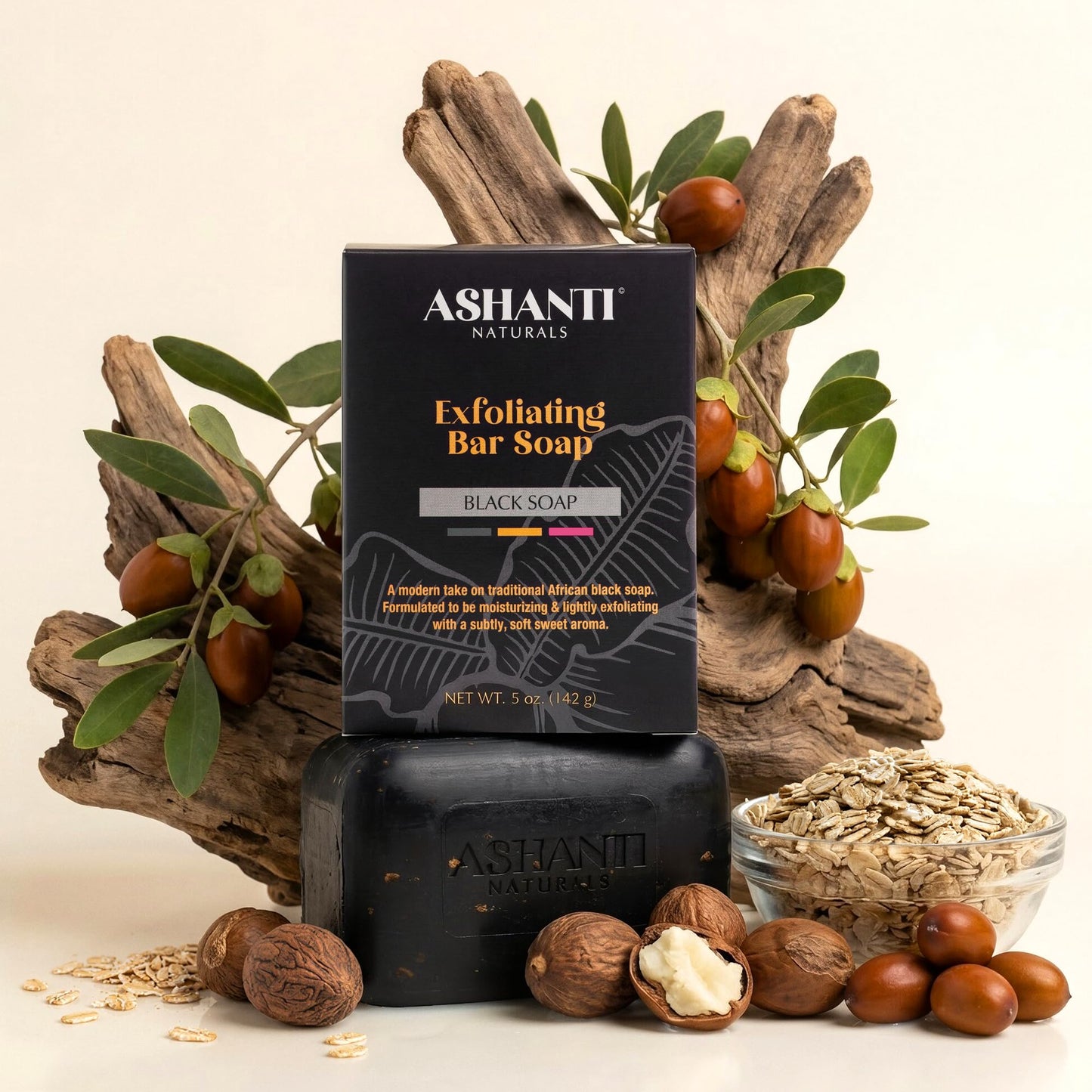 Ashanti Naturals Black Soap Bar | Exfoliating Natural Soap with Shea Butter, Jojoba Oil & Oatmeal for Women & Men - 5 oz Beauty & Personal Care Ashanti Naturals