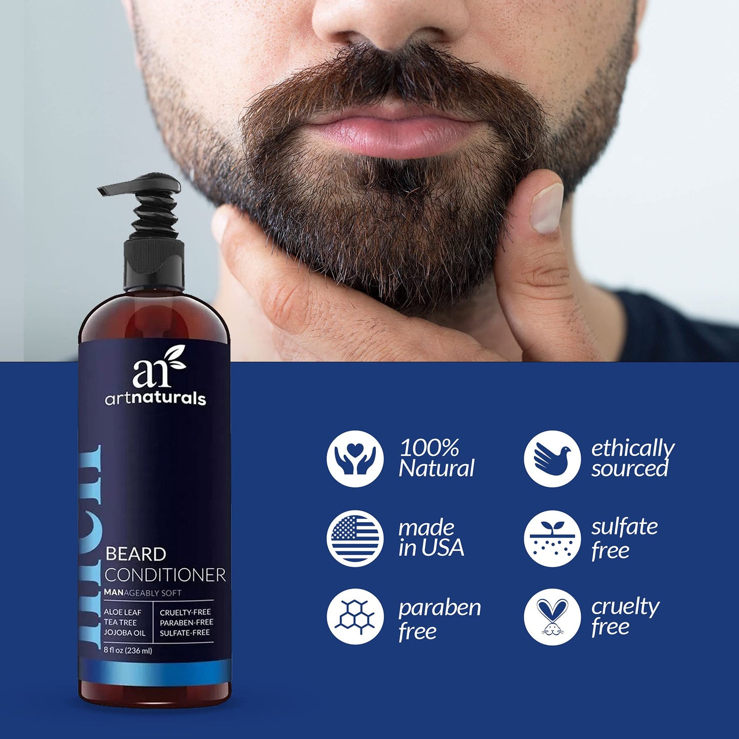 Artnaturals Natural Beard Deep Conditioner - (8 Fl Oz / 236ml) - Infused with Aloe Vera, Tea Tree and Jojoba Oil Beauty and Personal Care Artnaturals