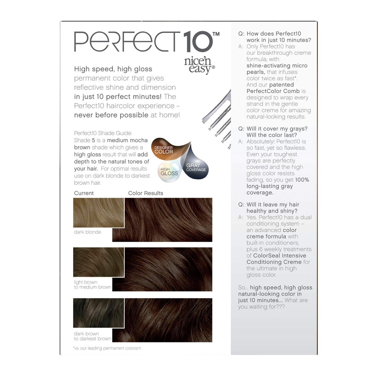 Clairol Nice'n Easy Perfect 10 Permanent Hair Dye, 5 Medium Brown Hair Color, Pack of 1 Beauty & Personal Care Clairol