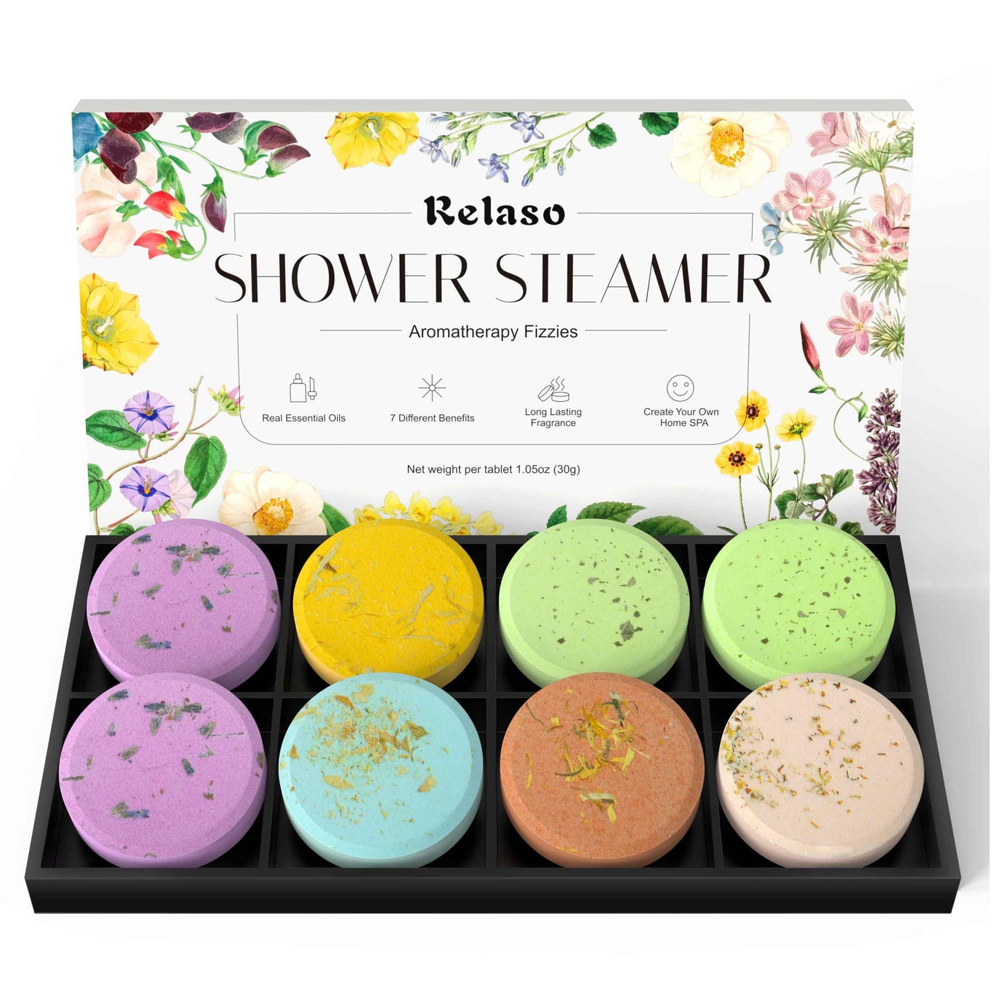 Relaso Shower Steamers Aromatherapy 8 Pack, Birthday Gifts for Women Men & Luxury Gift Box Packaging, Premium Shower Bombs with Natural Essential Beauty and Personal Care Relaso