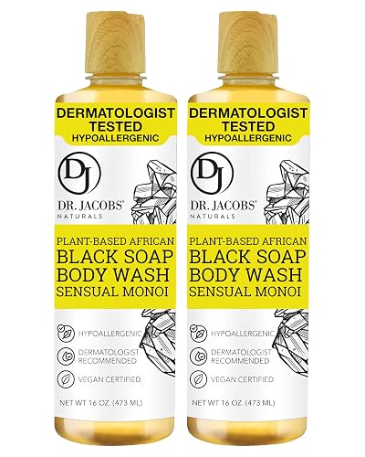 Dr Jacobs Naturals Authentic African Black Liquid Soap with Sensual Monoi Scent | All-In-One Face Wash, Sensitive Skin Body Wash, Shampoo, Shaving Beauty & Personal Care DR.JACOBS NATURALS