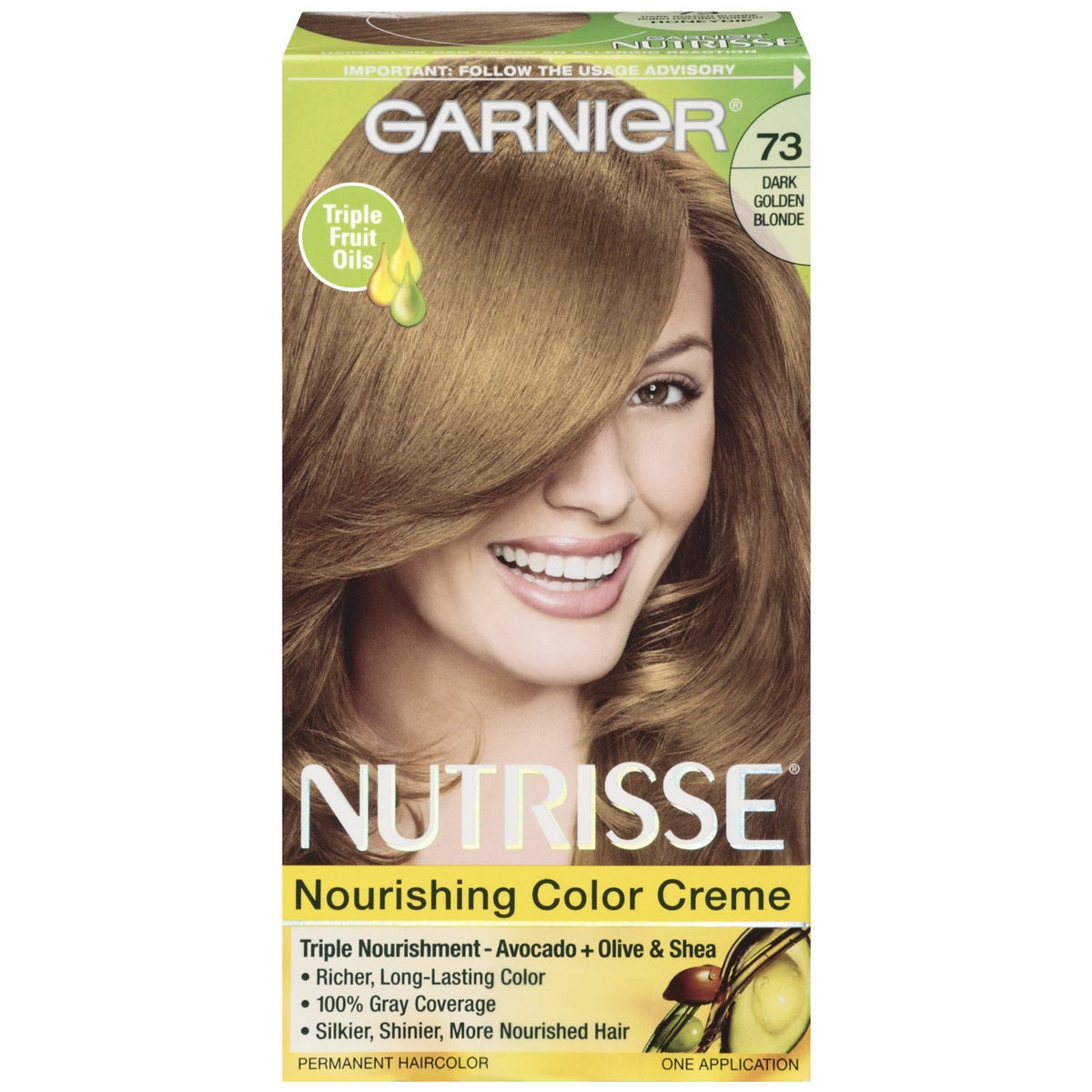 Garnier Nutrisse Nourishing Color Treatment with Fruit Oil Concentrates, Level 3 Permanent, Dark Golden Blonde 73 (Pack of 3)