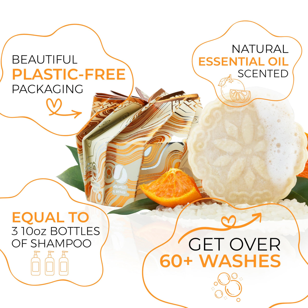 Viori Citrus Zest Essential Oil Shampoo Bar Made with Rice Water - Handcrafted All Natural Shampoo Bars - Sulfate Free Beauty & Personal Care Viori