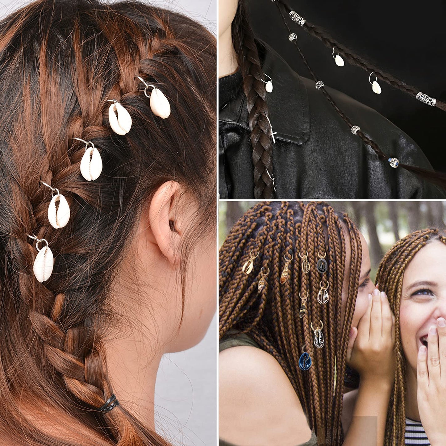 Dephnes 24 PCS Hair Jewelry for Women Braiding Hair Dreadlocks Ring Electroplated Shells Pendants Clips for DIY Shell Charms Hair Decorations Beauty & Personal Care Dephnes