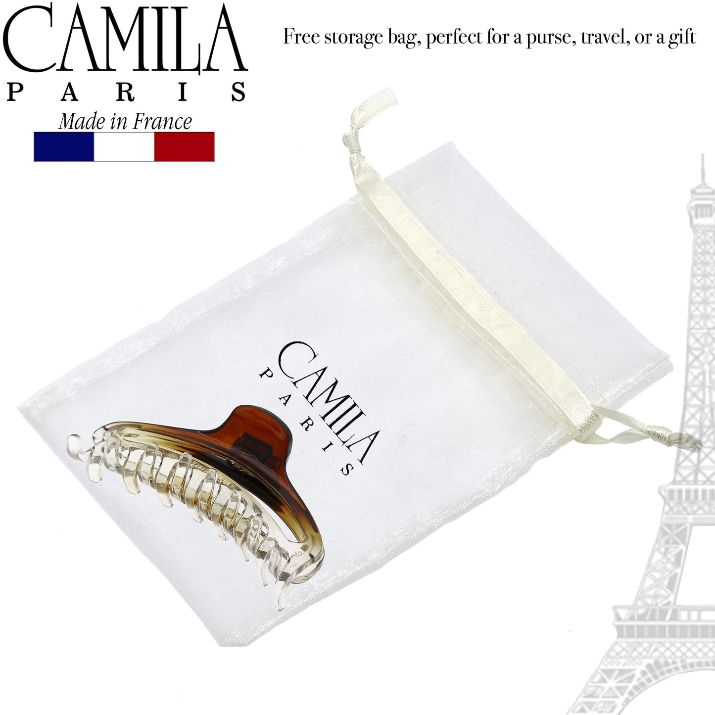Camila Paris CP2380 French Hair Clip for Women, Medium Narrow, Brown / Cristal, Girls Hair Claw Clips Jaw Fashion Durable Styling Hair Accessories Beauty & Personal Care Camila