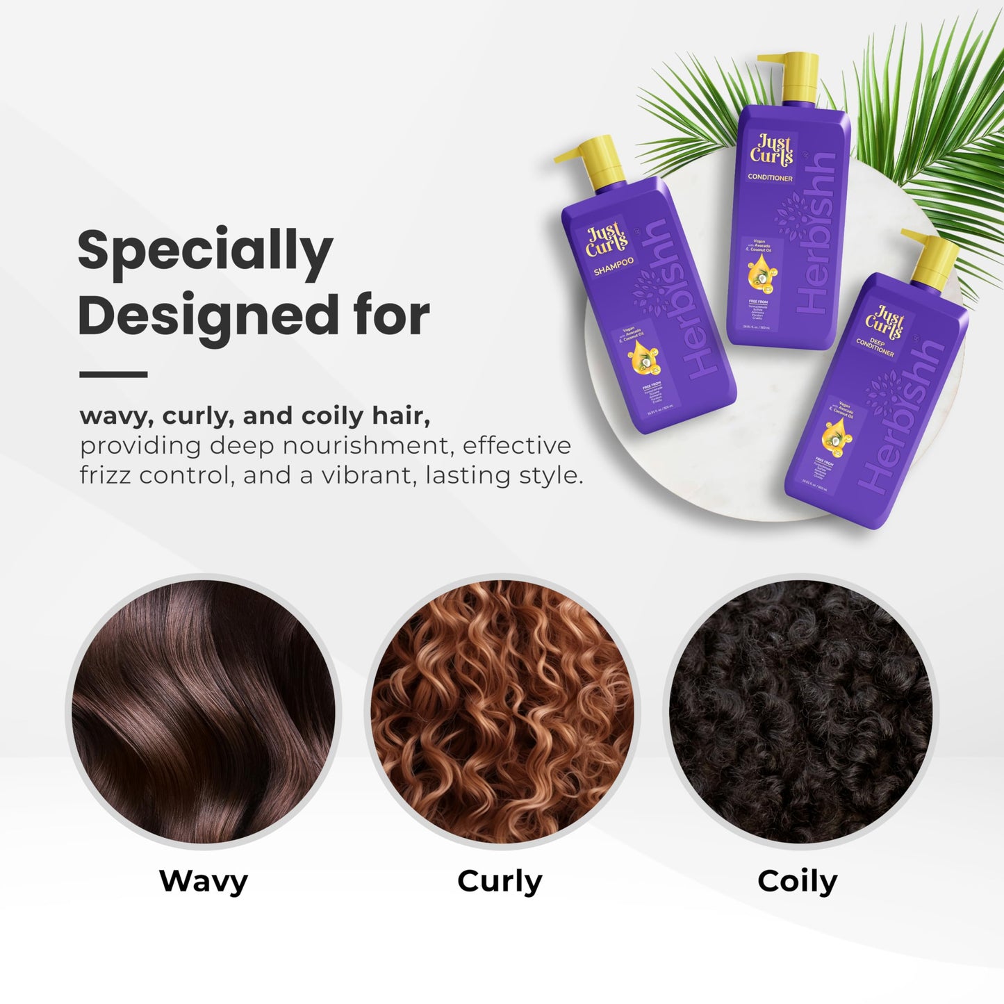 Herbishh Curly Hair Shampoo and Conditioner Set with Deep Conditioner For Women, Men (3 X 16.91 Fl Oz) Definition For Wavy & Coily Hair Reduce Frizz Beauty & Personal Care Herbishh