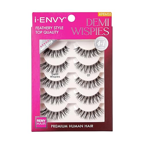 i-ENVY 5 Pairs Demi Wispies False Lashes (1 Pack), Premium Quality 100% Human Hair, Fluffy Feathered Eyelashes With Volume & Curl, Natural Look Beauty & Personal Care i•ENVY