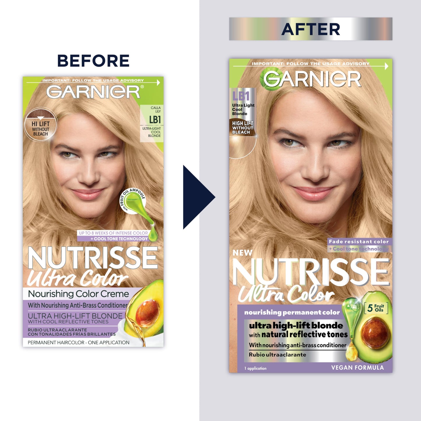 Garnier Hair Color Nutrisse Ultra Color Nourishing Creme, LB1 Ultra Light Cool Blonde (Calla Lily) Permanent Hair Dye, 1 Count (Packaging May Vary) Beauty & Personal Care Garnier
