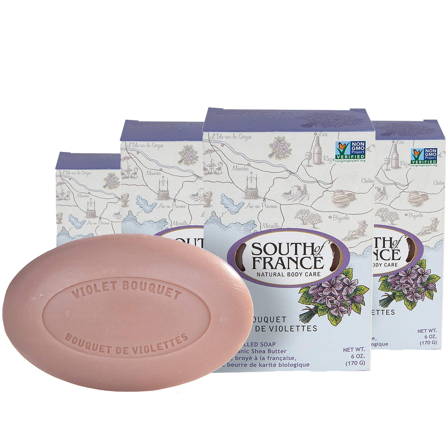 Violet Bouquet Clean Bar Soap by South of France Clean Body Care Triple-Milled French Soap with Organic Shea Butter + Essential Oils Vegan, Non-GMO Beauty & Personal Care South Of France