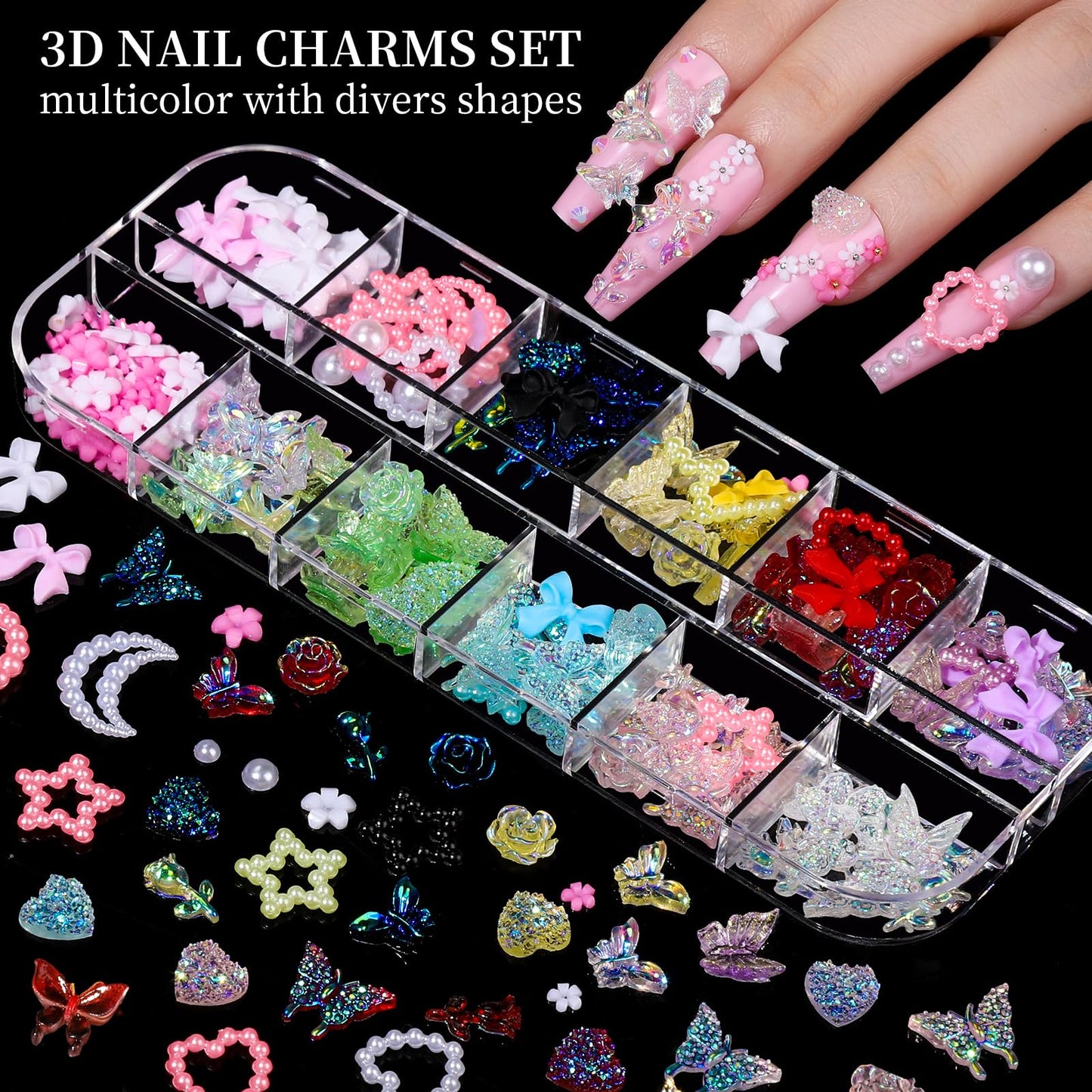 FANDAMEI Nail Charms, Nail Rhinestones Kit with 8 Boxes of Nail Gems, Bedazzling Kit for Nails, Colorful Clear Flatback Rhinestones, Charms Y2K Beauty and Personal Care Fandamei