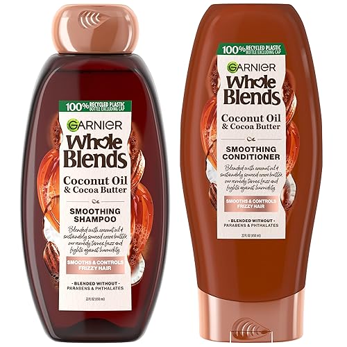 Garnier Whole Blends Smoothing Shampoo and Conditioner Set, Coconut Oil & Cocoa Butter for Frizzy Hair, Provides Up to 24HRs of Frizz & Humidity Beauty & Personal Care Garnier