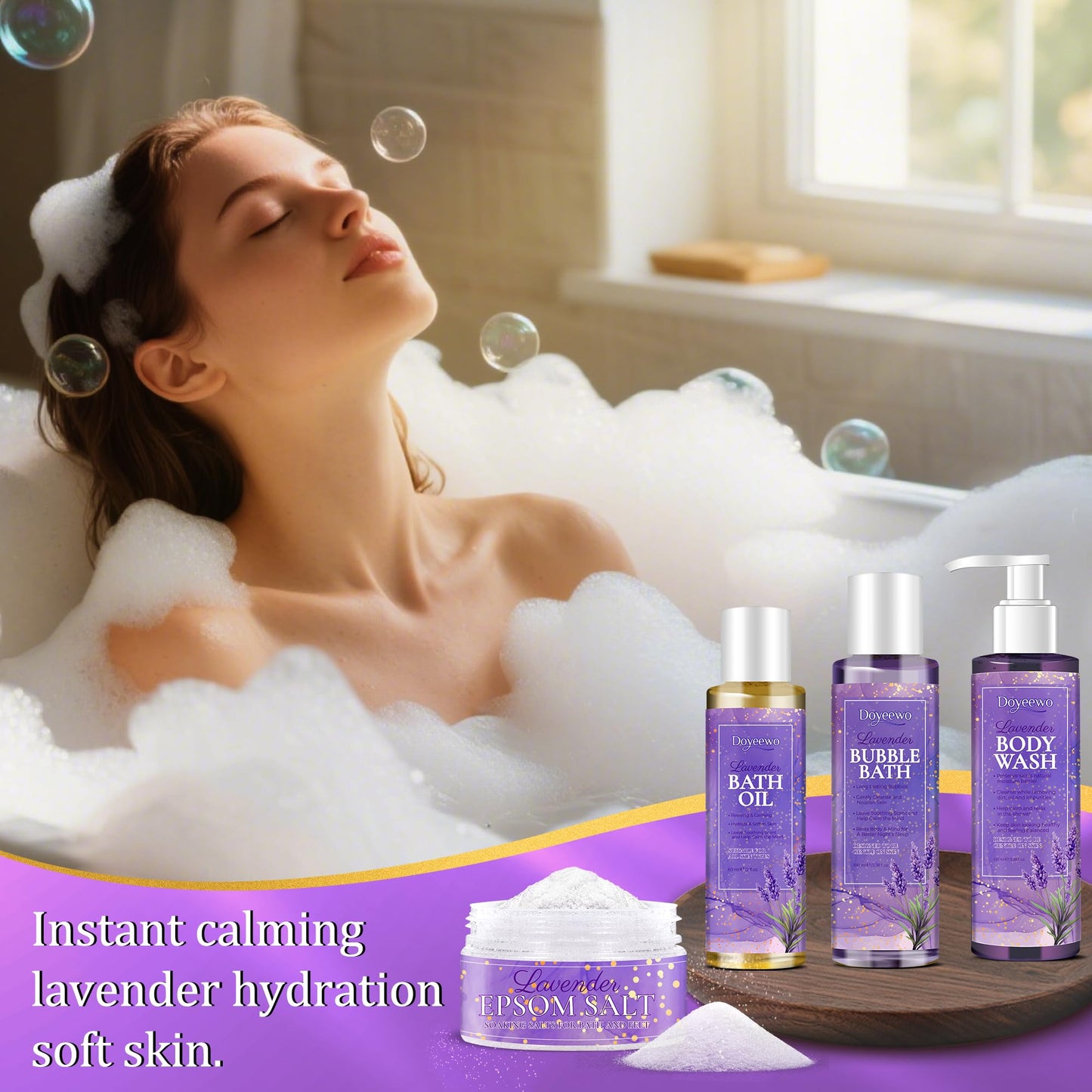 Spa Gifts for Women,Bath Body Care Wash Christmas Gifts Baskets for Women,Relaxation Calming Lavender Spa Set Home Self Care Shower Kit Birthday Beauty and Personal Care DOYEEWO