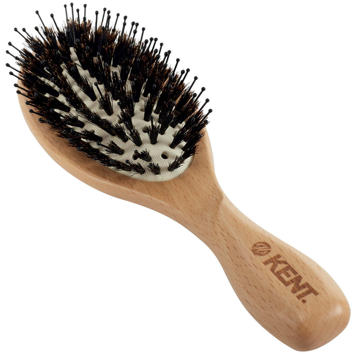 Kent LPF1 Pure Flow Oval Cushion Vented Hair Brush, FSC Certified Beech Wood Paddle Brush filled with Natural Boar Bristle and Nylon Bristle for