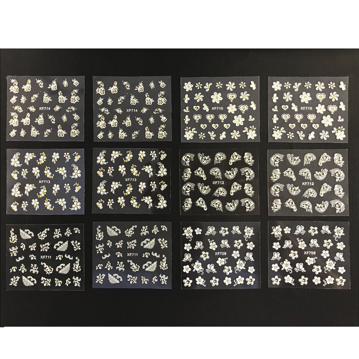 Wrapables A70194_a White with Gold Rhinestones Nail Art Stickers 3D Nail Decals (50 Sheets), Flowers, Bows, & Butterflies Nail Art Stickers (50 Beauty & Personal Care Wrapables