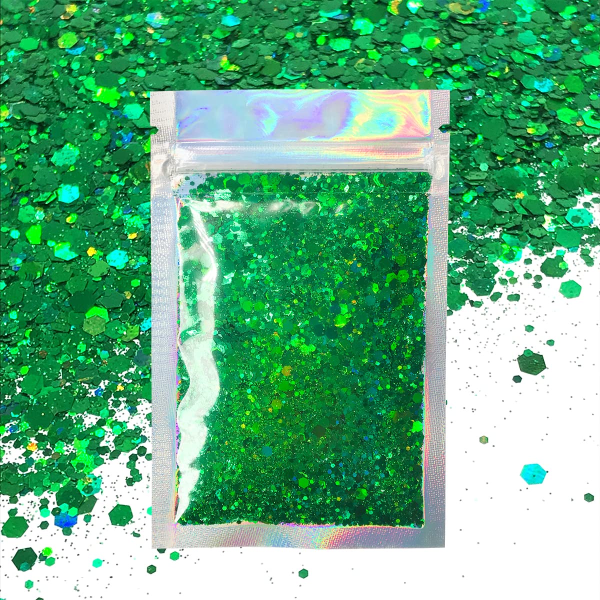 Green Face & Body Glitter - Chunky Glitter - Uses Include: Holidays, Cheerleading, Festival, Rave, Hair, Makeup, Face, Body, Nails, Resin, Arts Beauty & Personal Care Electric Bliss Beauty