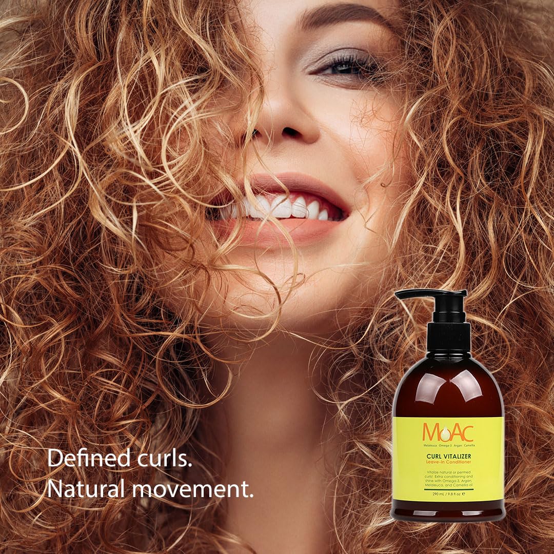 Moac Curl Vitalizer Leave-In Conditioner 8.6 fl.oz., Enhances Curls with Shine, Softens Hair, Non-Greasy Formula for All Hair Types, Lightweight
