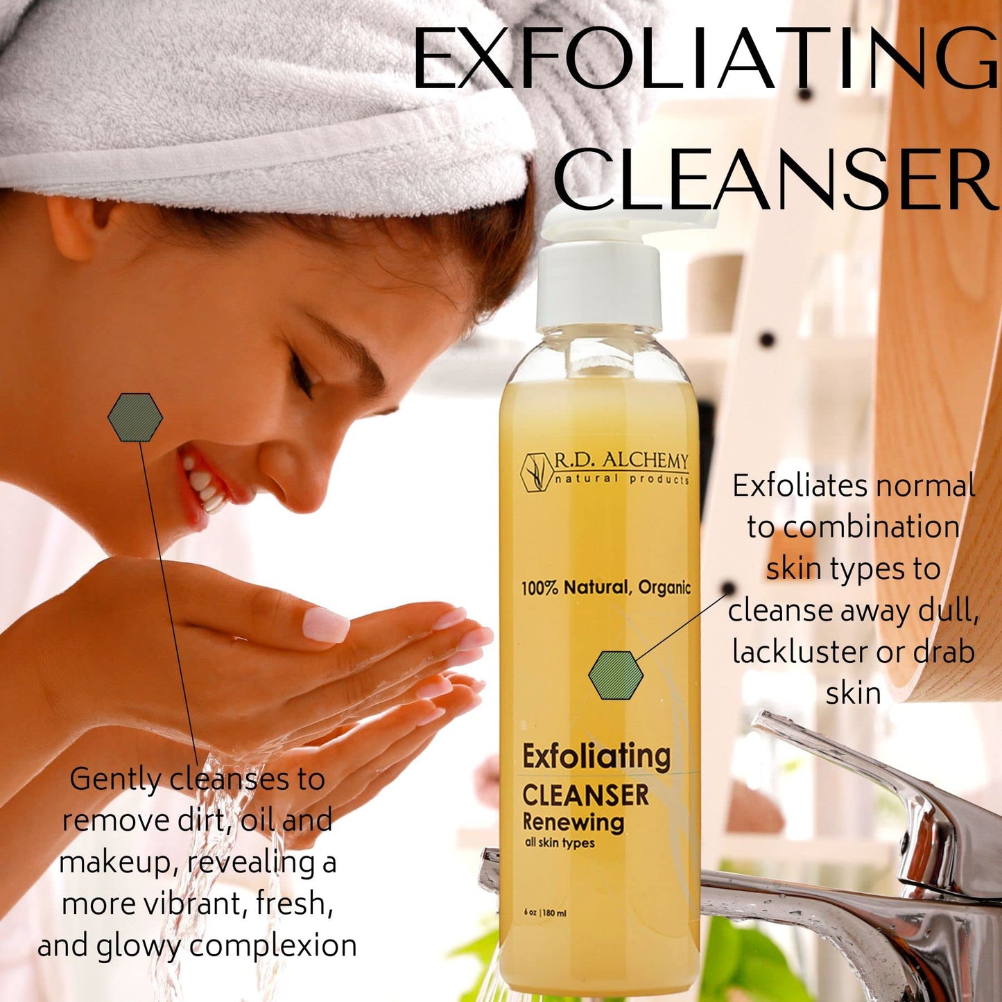 RD Alchemy - 100% Natural & Organic Exfoliating Cleanser - Natural Face Wash for All skin Types. Sulfate Free, with AHAs Gently Cleanse Dirt, Oil Beauty & Personal Care R.D. ALCHEMY