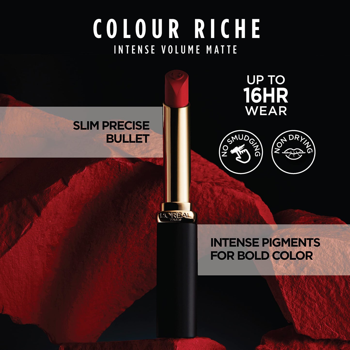 L'Oreal Paris Colour Riche Intense Volume Matte Lipstick, Lip Color Infused with Hyaluronic Acid for up to 16hr All Day Comfort, Le Rouge Beauty & Personal Care L'Oreal Paris