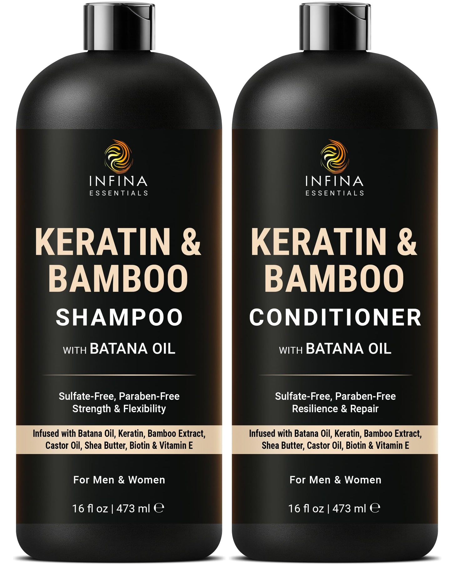 INFINA ESSENTIALS Rice Water Shampoo and Conditioner Set | 16 fl oz Each | with Batana Oil & Ginseng | Rice Shampoo for Repairing Damaged Hair | Beauty & Personal Care INFINA ESSENTIALS