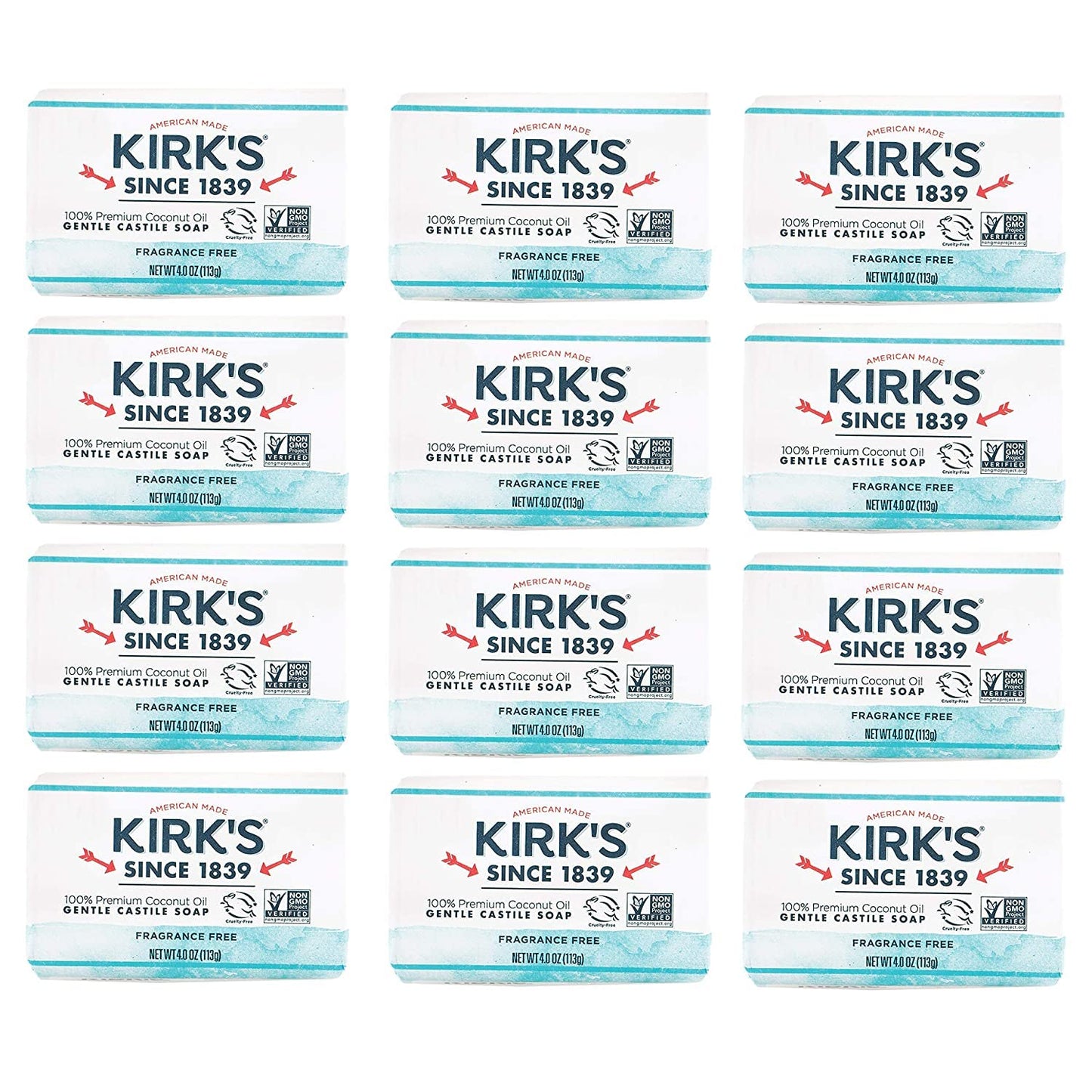 Castile Bar Soap by Kirk’s | Clean Soap for Men, Women & Children | Premium Coconut Oil | Sensitive Skin Formula, Vegan | Fragrance-Free/Unscented | Beauty & Personal Care Kirk's