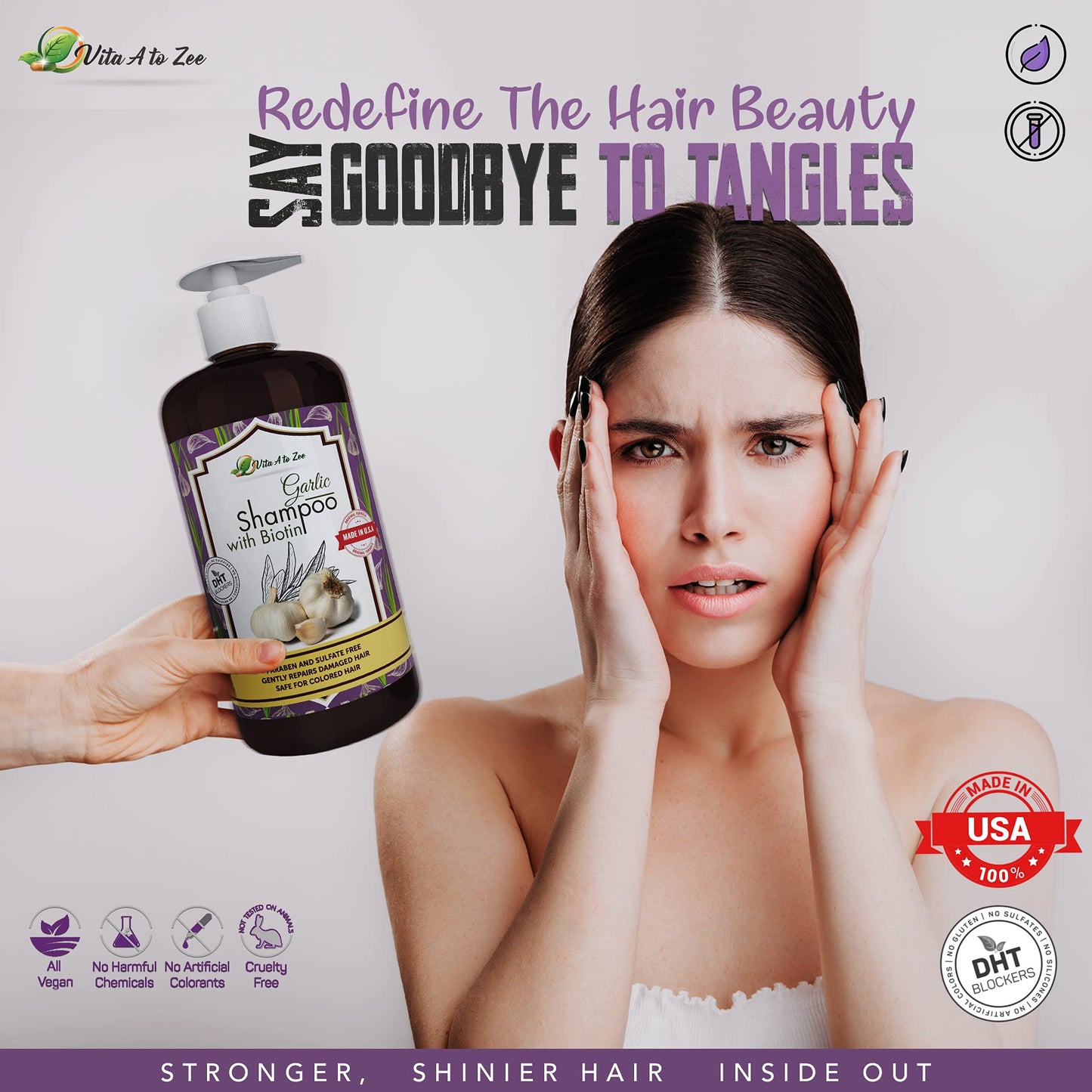 Vita A to Zee Garlic Hair Shampoo with Anti DHT Blocker - Garlic Natural Hair Treatment for Hair Growth, Thickening, Loss, Thinning & Itchy Scalp Beauty & Personal Care Vita A to Zee