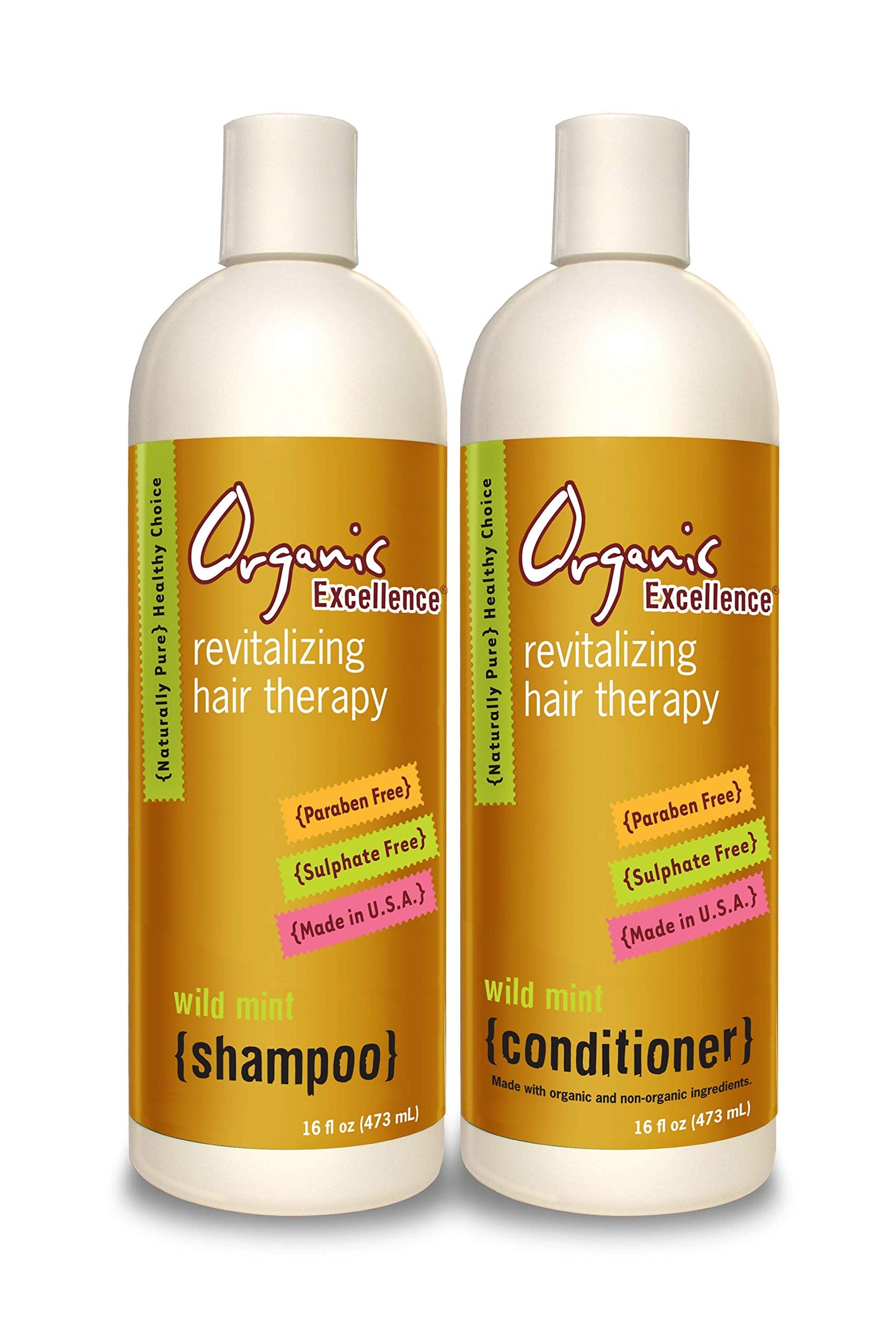 Organic Excellence Wild Mint Shampoo and Conditioner Set Revitalizing Hair Therapy Beauty & Personal Care Organic Excellence