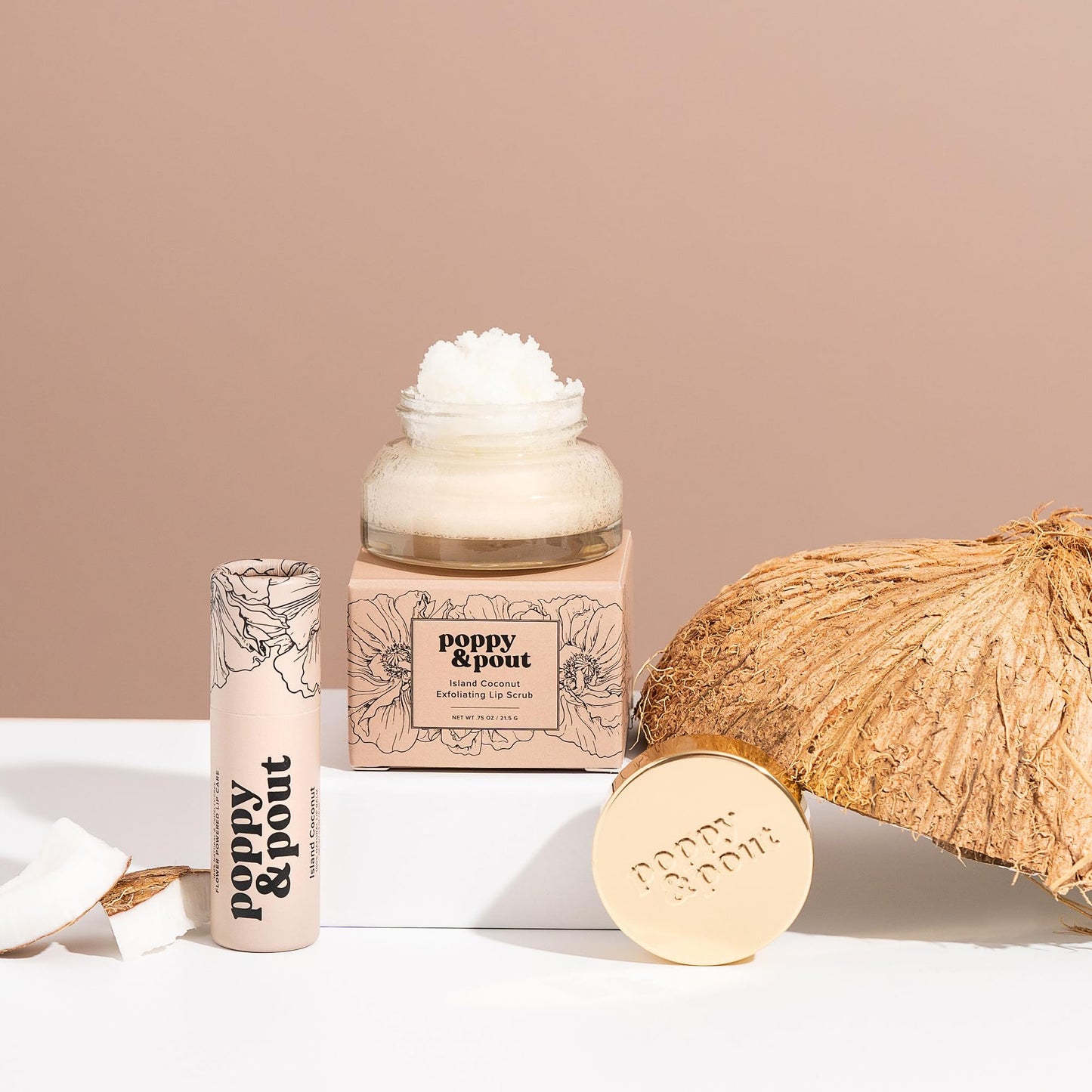 Poppy & Pout Lip Care Set - Lip Balm & Scrub - Sustainable Cardboard Tubes & Glass Jars, All Natural, Beeswax, Coconut Oil, Cruelty Free, Exfoliating Beauty and Personal Care Poppy & Pout