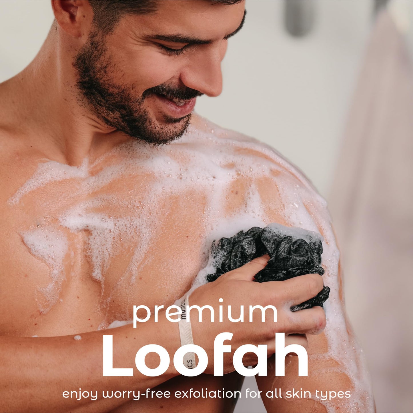 MainBasics Bath Shower Loofah Sponge Pouf Body Scrubber Exfoliator Body Wash Sponge (Set of 3, Triple Black) Beauty & Personal Care MainBasics