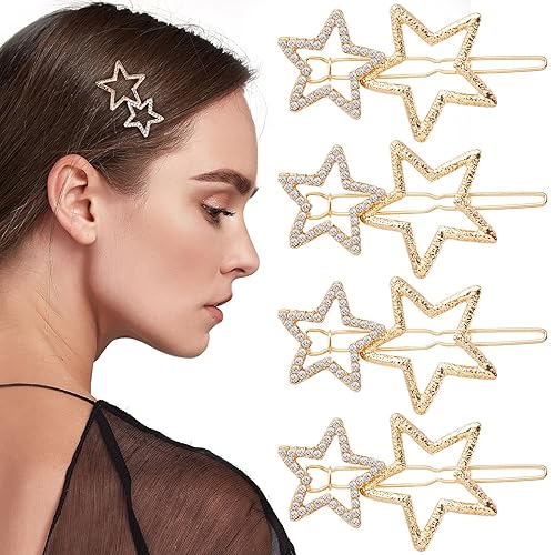OIIKI Hair Clip, 8pcs Gold Star Hair Barrettes, Hollow Geometric Hair Pins with Rhinestone, Elegant Metal Hair Clips for Women Girls Hair Styling Beauty & Personal Care OIIKI