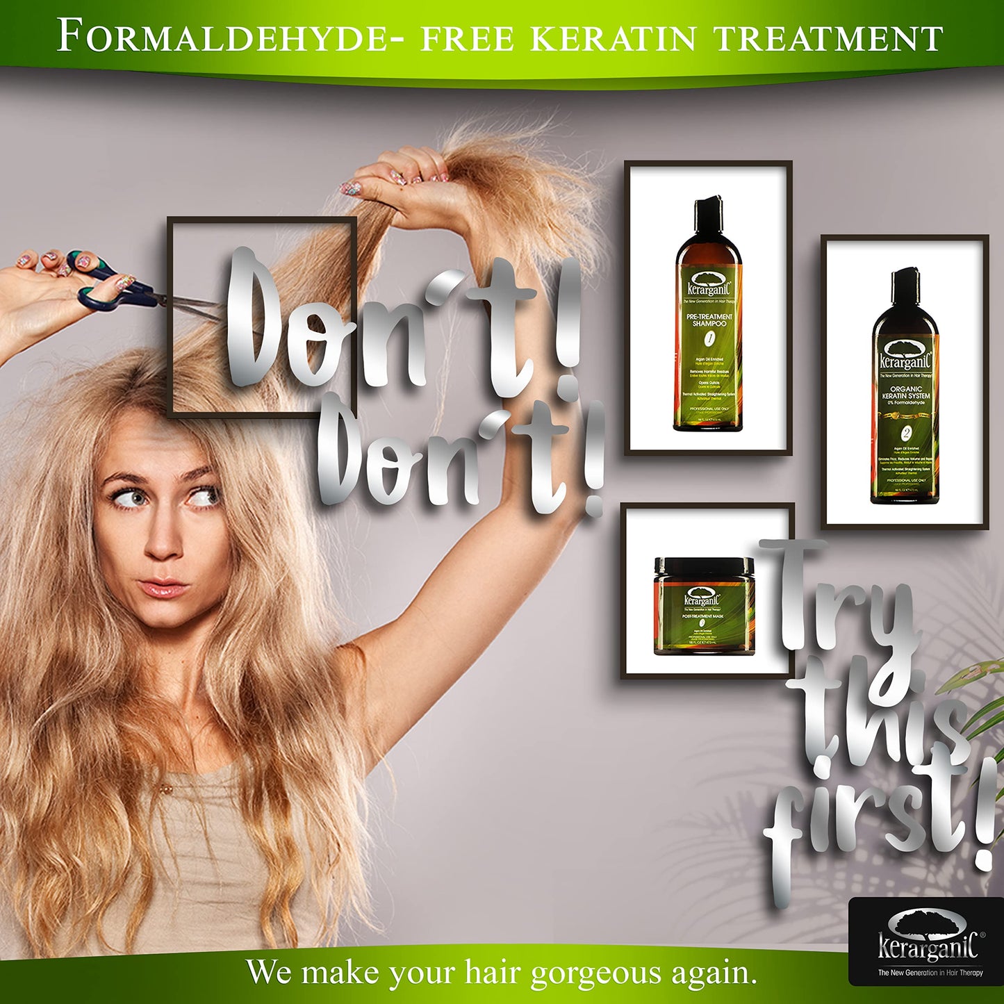 KERARGANIC Formaldehyde-Free Organic Keratin Treatment Set (32 oz/946 ml) - Natural Ingredients, Eliminate Frizz, Reduce Volume, Repair Damaged Hair Beauty & Personal Care KERARGANIC