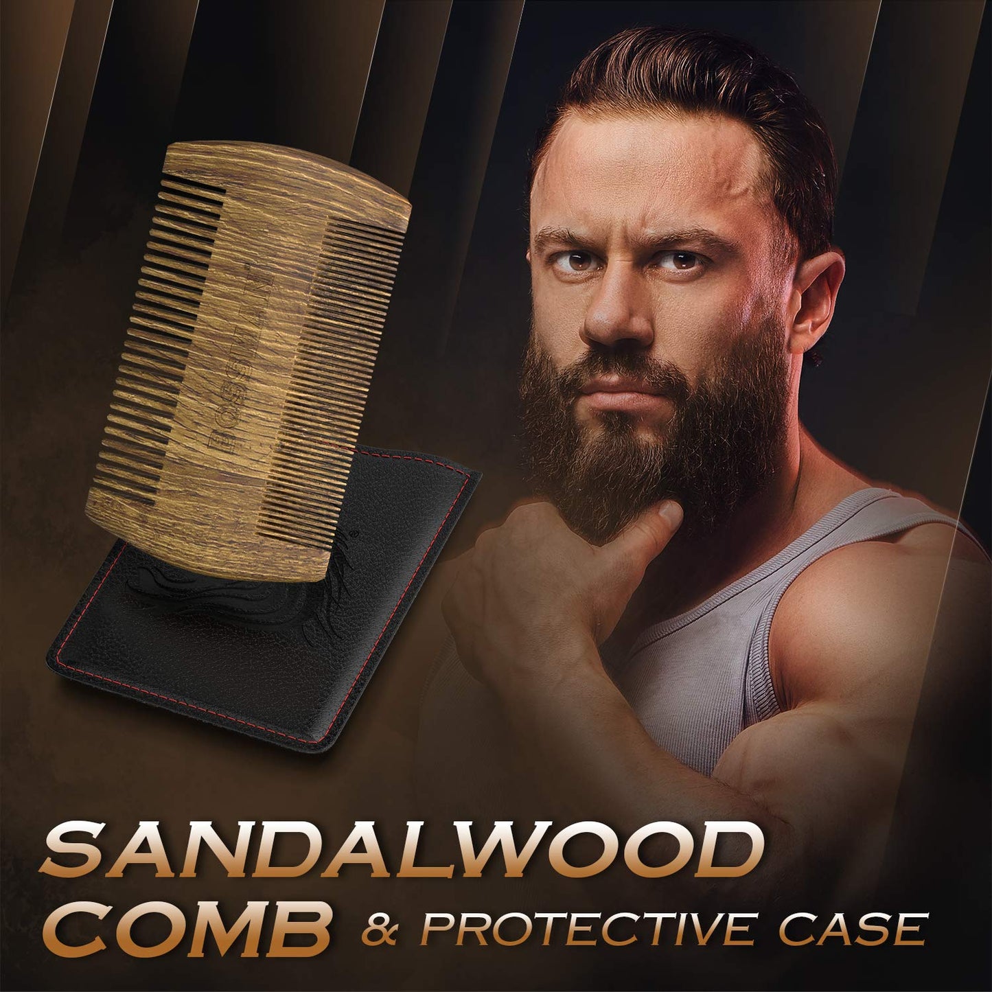 Bossman Pocket Size Sandalwood Comb with Protective Case - Fine and Wide Tooth for Beard, Mustache, and Hair Shaping Tool Beauty & Personal Care Bossman