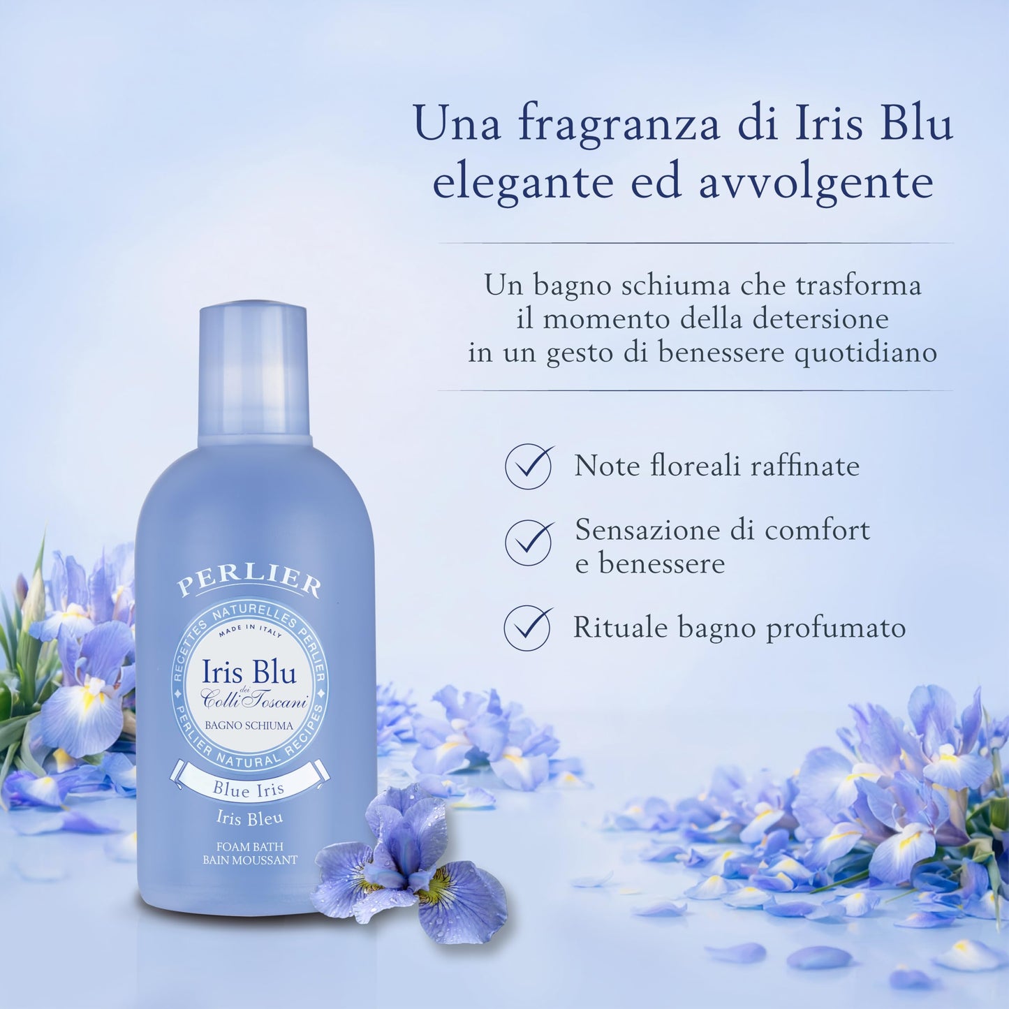 Perlier Blue Iris Foam Bath - Natural & Calming Aromatherapy Bubble Bath For Women And Men - Rich Foaming Formula Provides Deep Moisturization Beauty and Personal Care Perlier