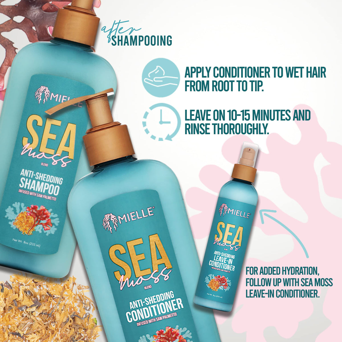 Mielle Organics Sea Moss Anti-Shedding Hair Conditioner - Hydrating Conditioner for Dry Hair - Fortifies Strands for Reduced Shedding - Improves Look