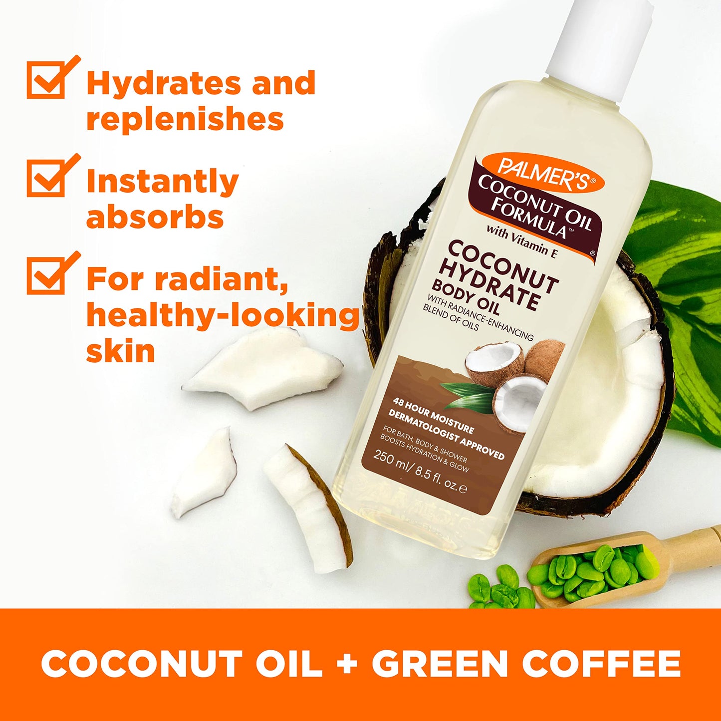 Palmer's Coconut Oil Formula Body Oil, Body Moisturizer with Green Coffee Extract, Bath Oil for Dry Skin, 8.5 Ounces (Pour Cap) Beauty and Personal Care Palmer's