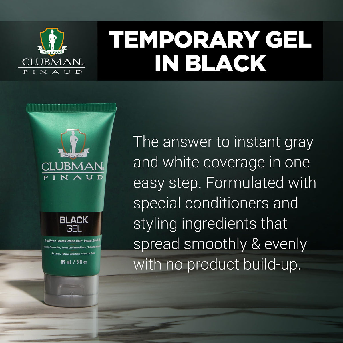Clubman Pinaud Black Styling Gel - Grey-Free Hair Gel for Men, Instant Touch-Up White Hair Coverage & Flexible Hold, Unscented, 3 fl oz Beauty & Personal Care Clubman