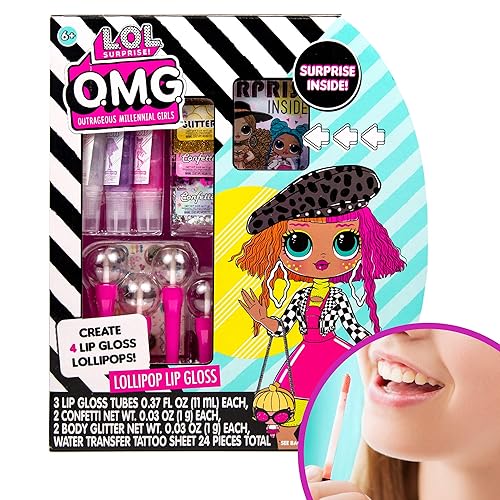 L.O.L. Surprise! O.M.G. Lollipop Lip Gloss by Horizon Group USA, Create 4 LOL Surprise Lip Glosses, Includes 4 Lip Gloss Containers, 3 Fun Flavors Beauty & Personal Care L.O.L. Surprise!