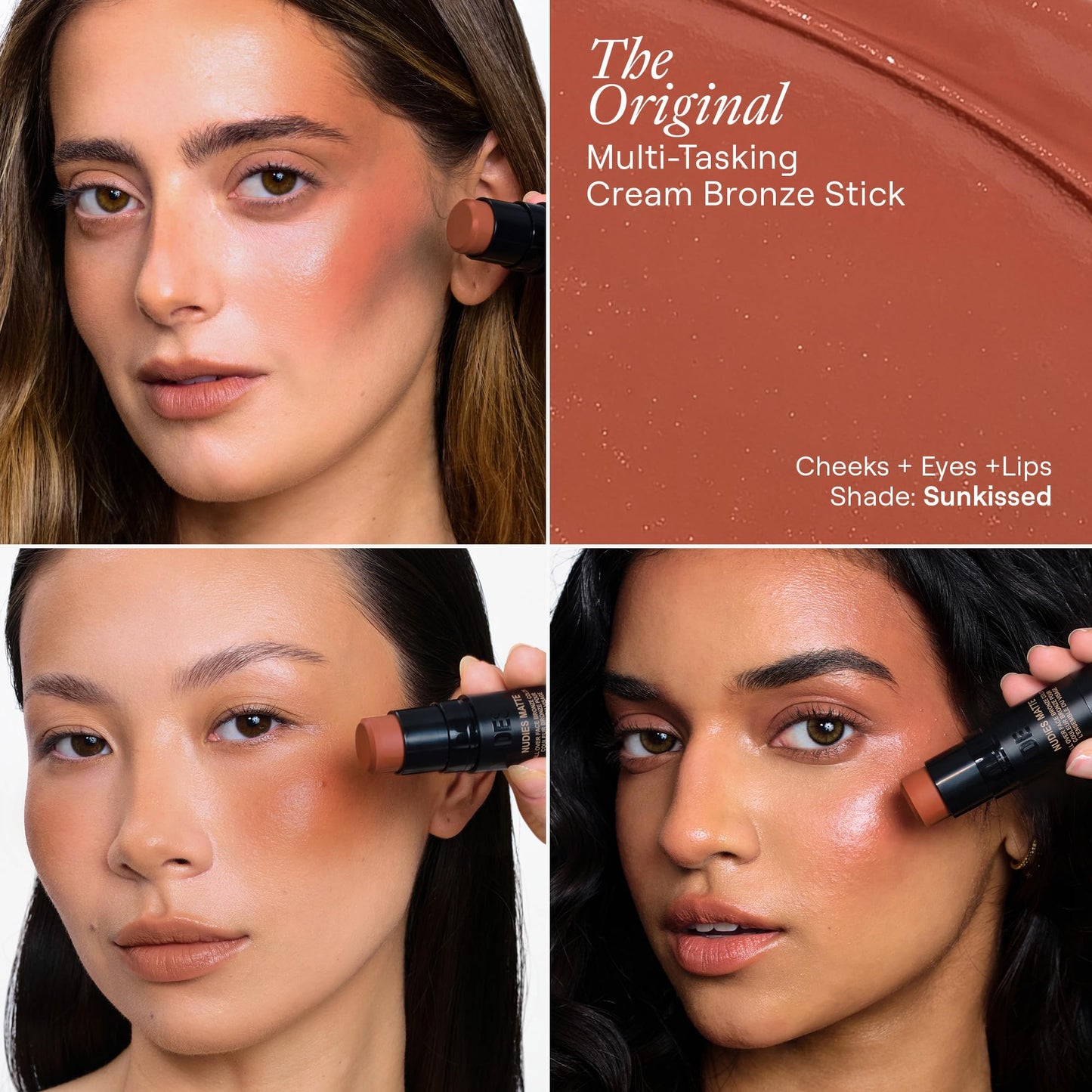 Nudestix Nudies Bronze All Over Matte Bronzing Stick - 3-in-1 Cream Bronzer for Cheeks, Eyes & Lips with Built-In Brush | Natural Contour & Sun-Kissed Beauty & Personal Care Nudestix