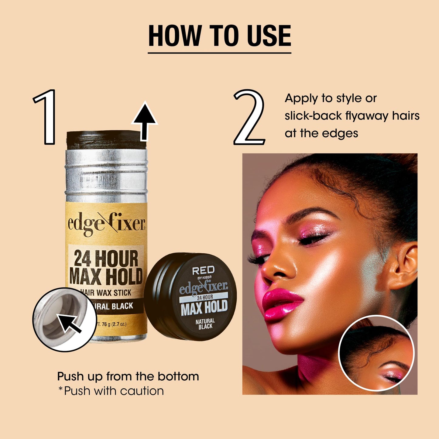 Red by Kiss Hair Wax Stick 24HR Max Hold Edge Fixer Edge Control Pomade Non-Sticky, Non-Oily Flake Free Hair Styling Wax 2.7 oz. (Natural Black) Beauty & Personal Care Red by Kiss