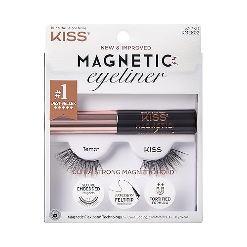 KISS Magnetic False Eyelashes and Eyeliner, ‘Tempt’, 14mm, Easy to Apply, Reusable, No Glue, Flexiband Technology, Precision Felt Tip, Fortified Beauty & Personal Care KISS