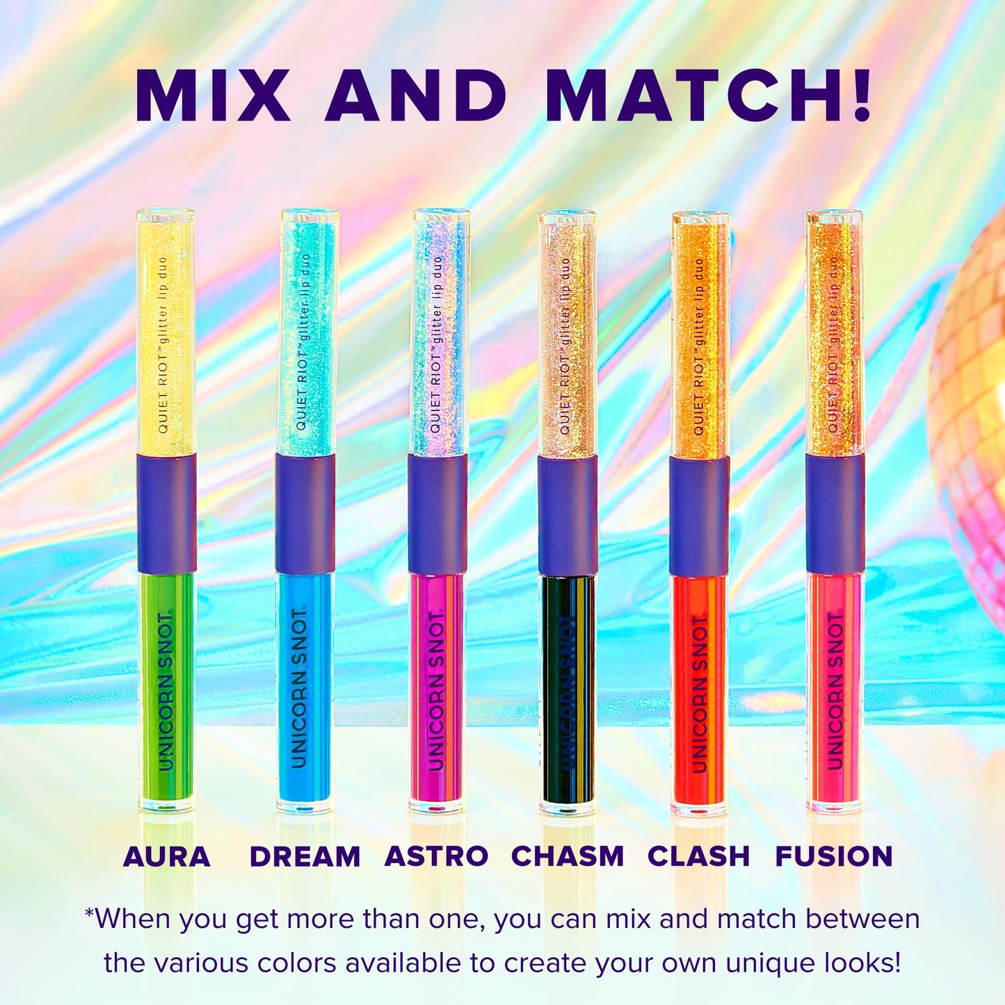 UNICORN SNOT Quiet Riot Glitter Lip Duo | 2-in-1 Set: Matte Lipstick & Plastic-Free Glitter | 0.15oz Pink Lipstick & 0.16oz Gloss, Fusion Beauty & Personal Care UNICORN SNOT
