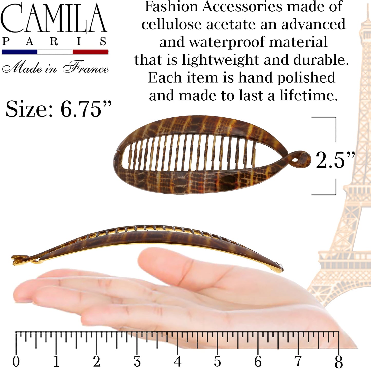 Camila Paris CP3097 French Extra Large Banana Clip Hair Comb, Classic Banana Clips Hair for Thick Hair Ponytail Holder Interlocking Styling Clips Beauty & Personal Care Camila