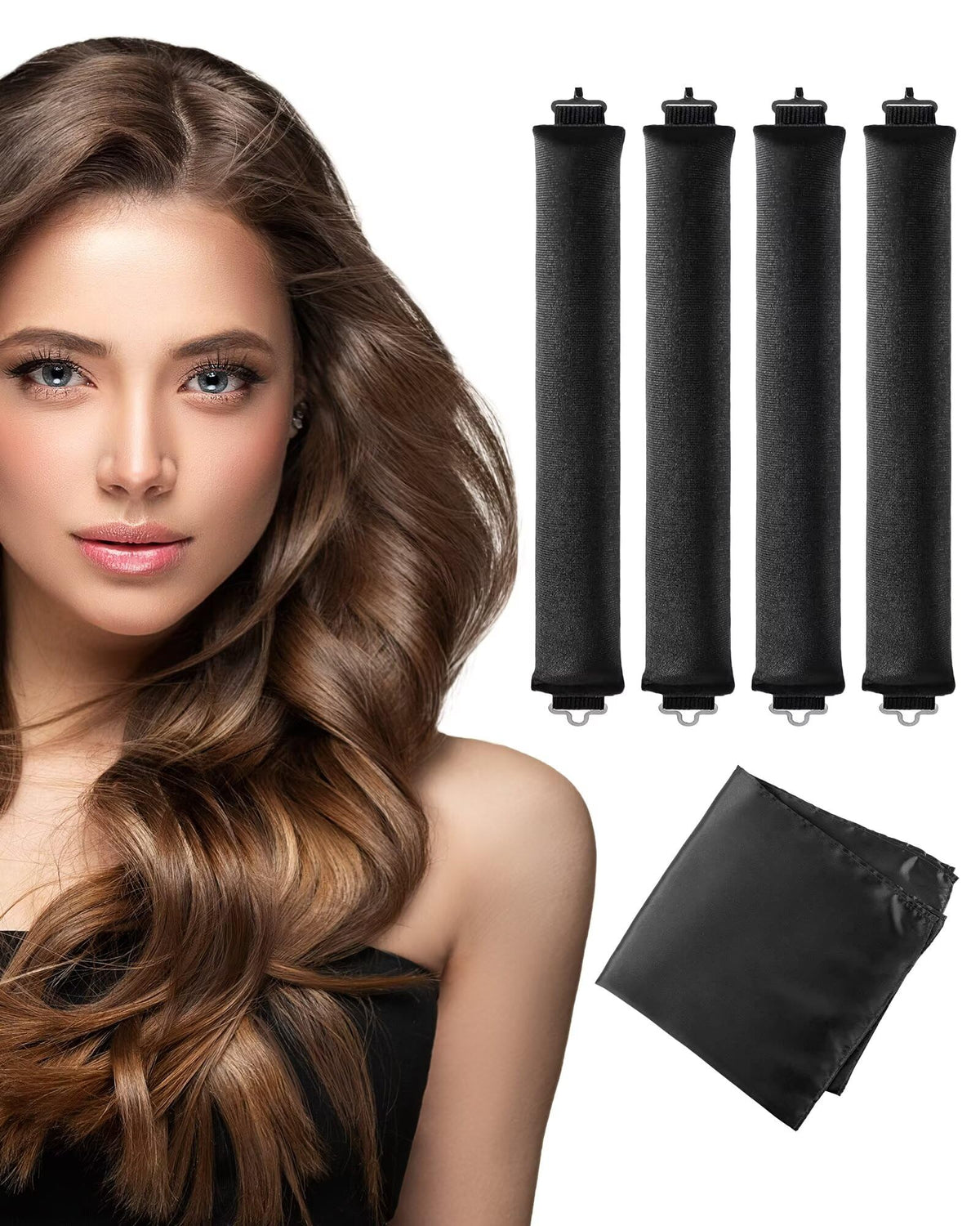 Seritant Heatless Curls Overnight with Satin Head Scarf, Velvet Hair Rollers for Blowout Look, No Heat Curling Rod for Long Thick Hair, Soft Sleep In