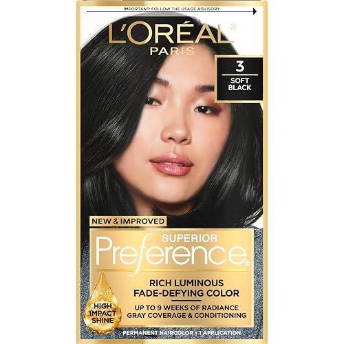 L'Oréal Paris Superior Preference Luminous Fade-Defying Permanent Hair Color, Hair Dye For Up to 9 Weeks of Radiance, Soft Black 3, 1 Hair Dye Kit Beauty & Personal Care L'Oreal Paris